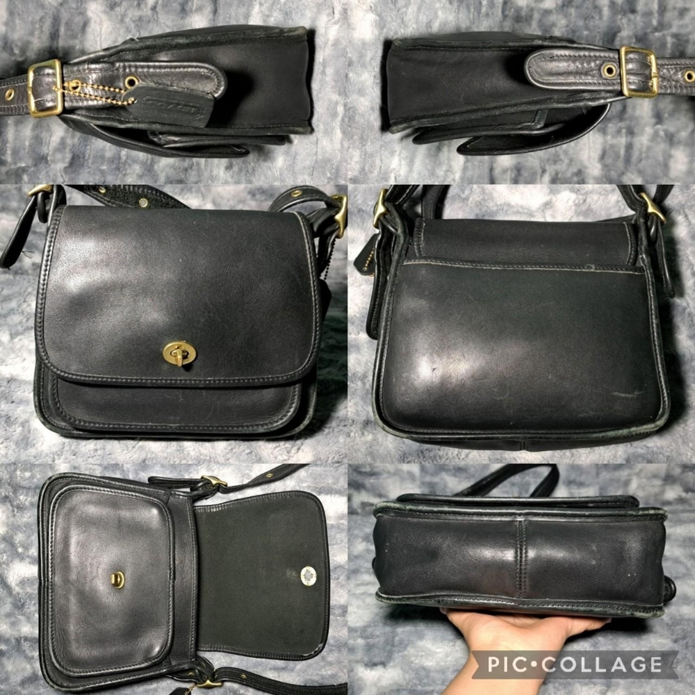 Vintage Coach Leather Rambler Crossbody Bag Black Gem